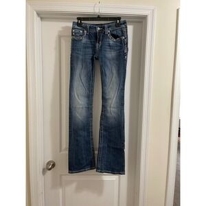 Miss Me Jeans Womens Bootcut Embellished Denim Blue Distressed Size 28 JE8027BX